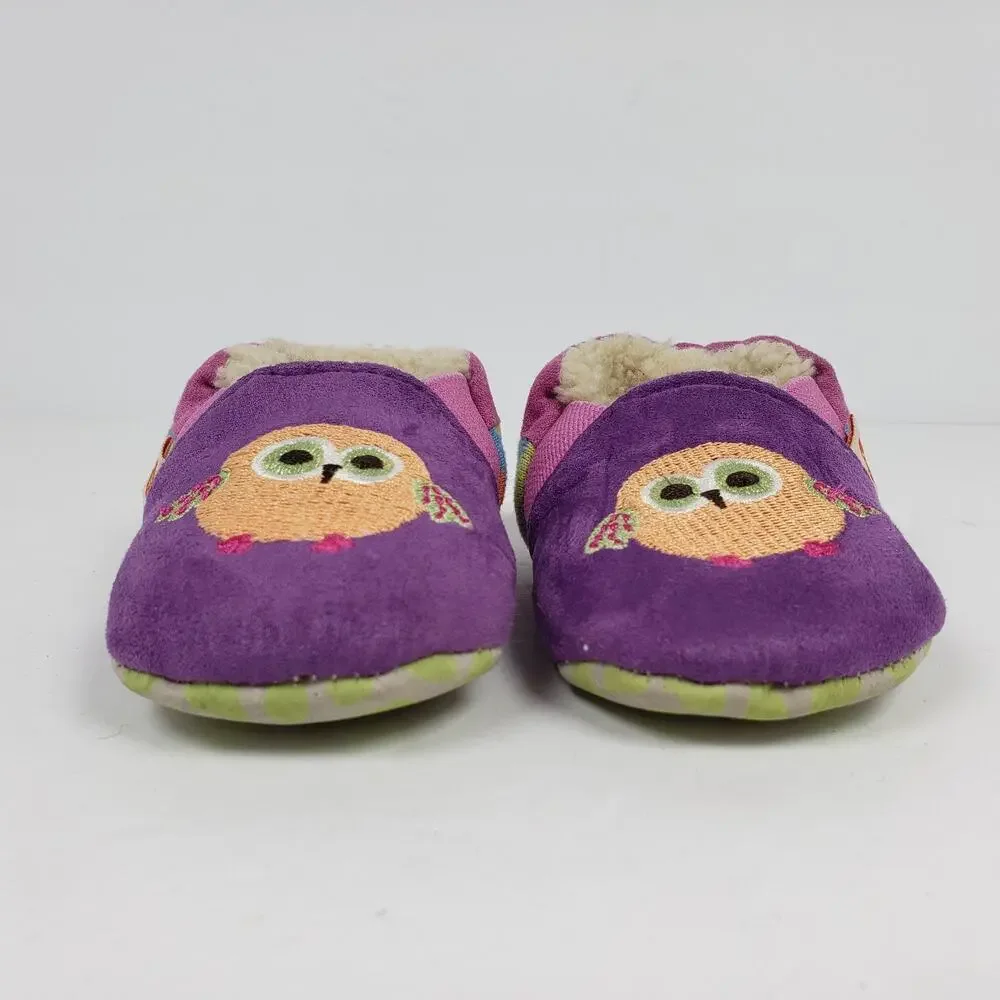 Acorn Critter Owl Infant Baby Girl Size 6-12 Months Slip On Pink Purple Slippers